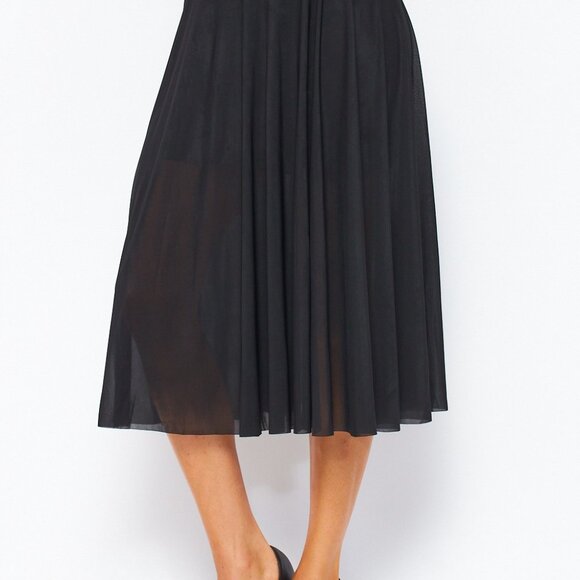LOVE POEM Black Pleated Midi Skirt | Flowy High Waist A-Line Skirt - Picture 4 of 6
